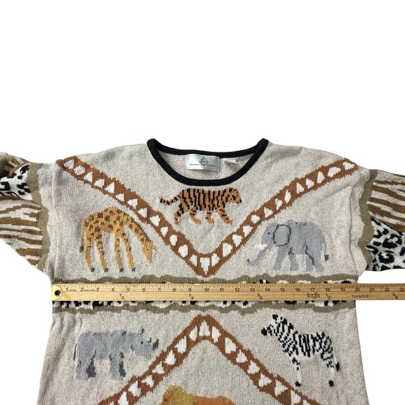 Design Options Safari Animal Knit Sweater XL Giraffe Zebra Elephant Short Sleeve - Picture 4 of 7